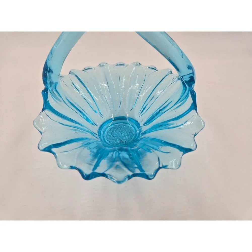 Murano ? Art Glass Blue Pulled Handle Basket Dish Vase Italy STUNNING COLOR